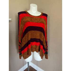 Free People All About You Pullover Stripe Sweater Large Oversized Orange Teal